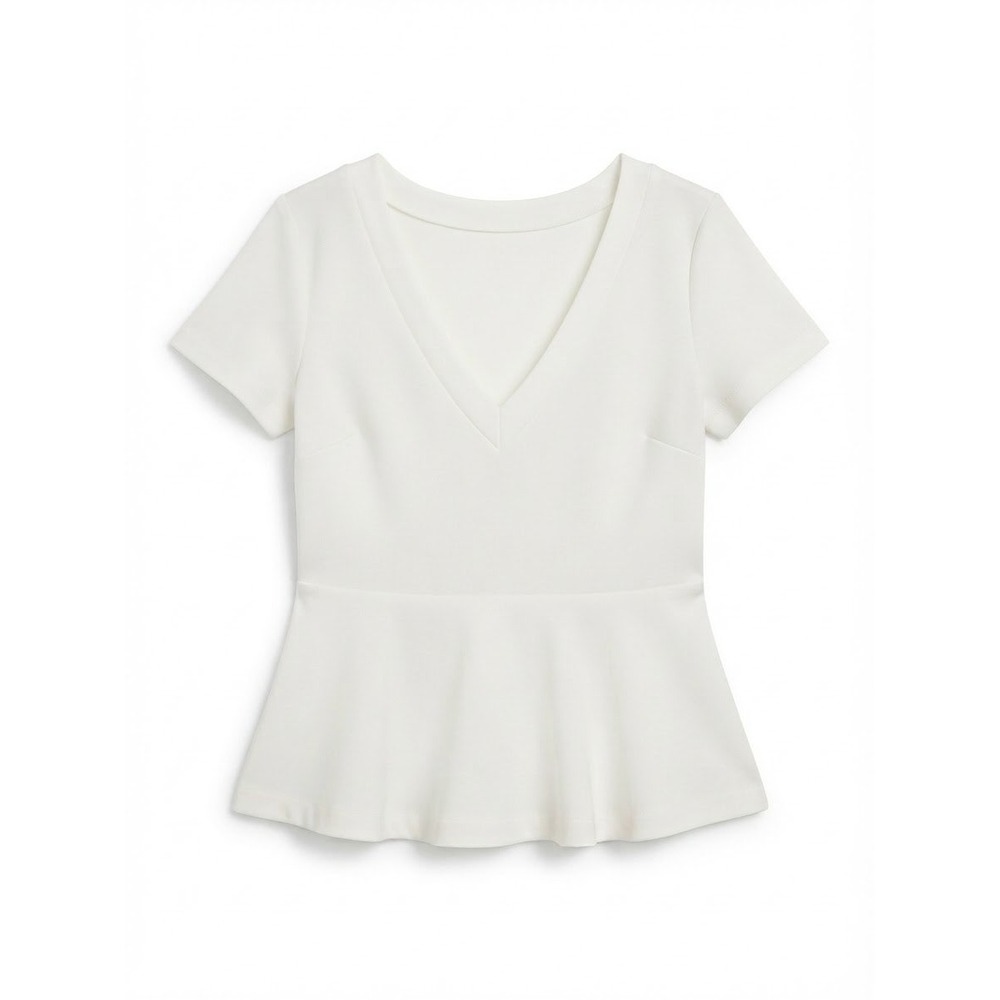 Ann Taylor Peplum Boat neck deep v cut back Top Cream Medium